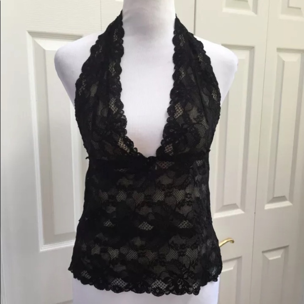 The Limited Black Stretch Lace Halter Large